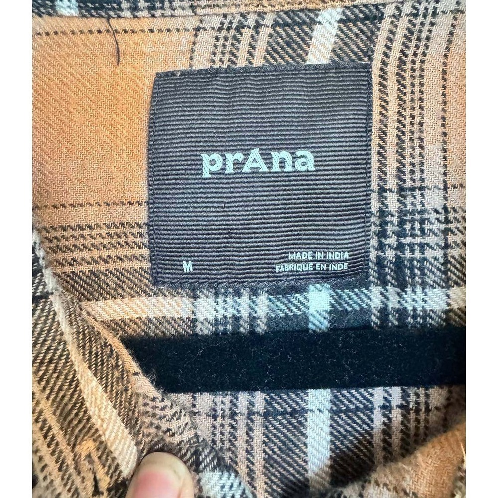 Prana Plaid Flannel Button Down Shirt M Orange Cottagecore Gorpcore Clean Girl - Picture 5 of 5
